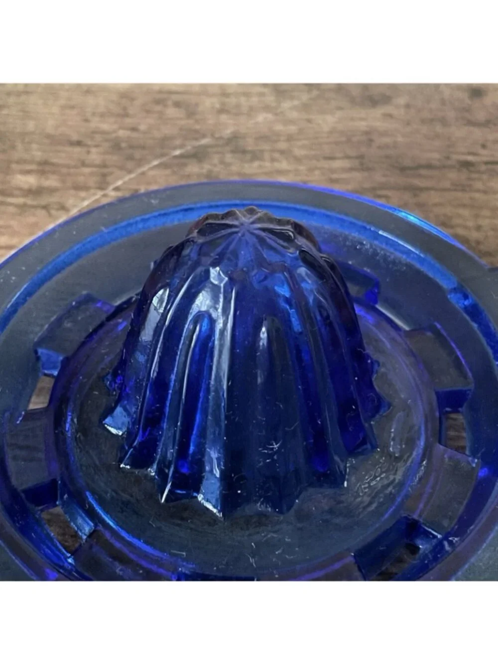 Vintage Cobalt Blue Glass Citrus Reamer Fruit Juice Juicer Handheld Tab Handle